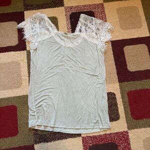 Womens Sage Green/ Cream Lacs Blouse - Small
